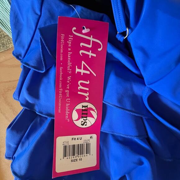 Fit 4 U Romper Swimsuit Tiered Ruffle Cobalt Blue Size 10 Resort Summer Beachy - Picture 7 of 9